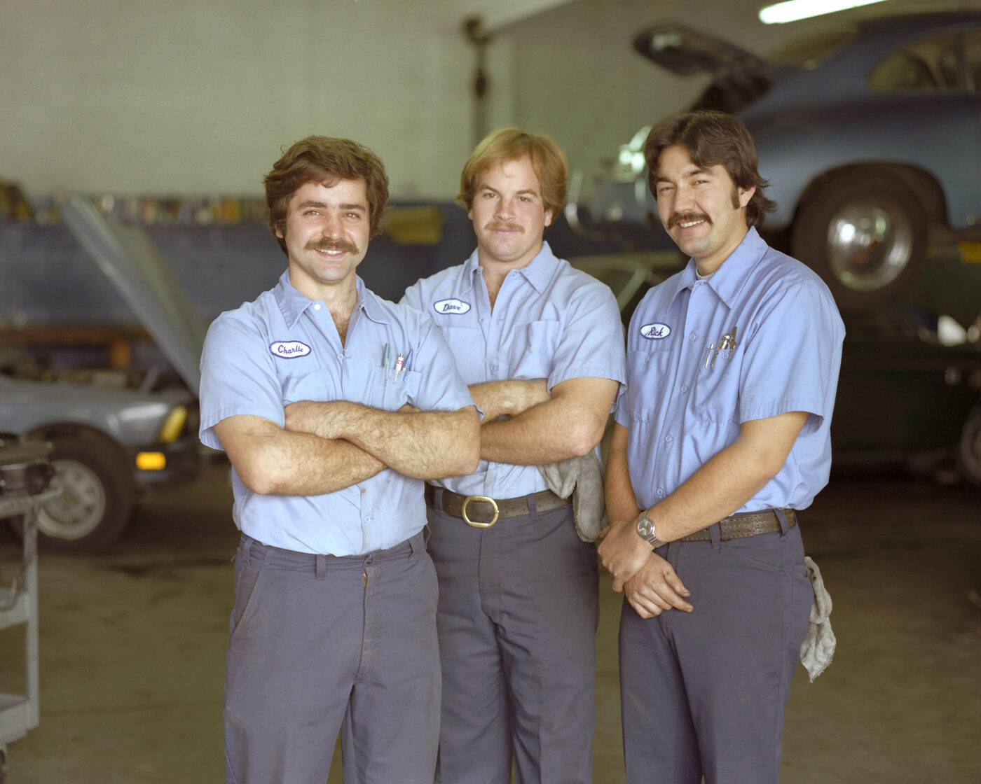 Charlie, Dave and Rick sharing a laugh in the shop