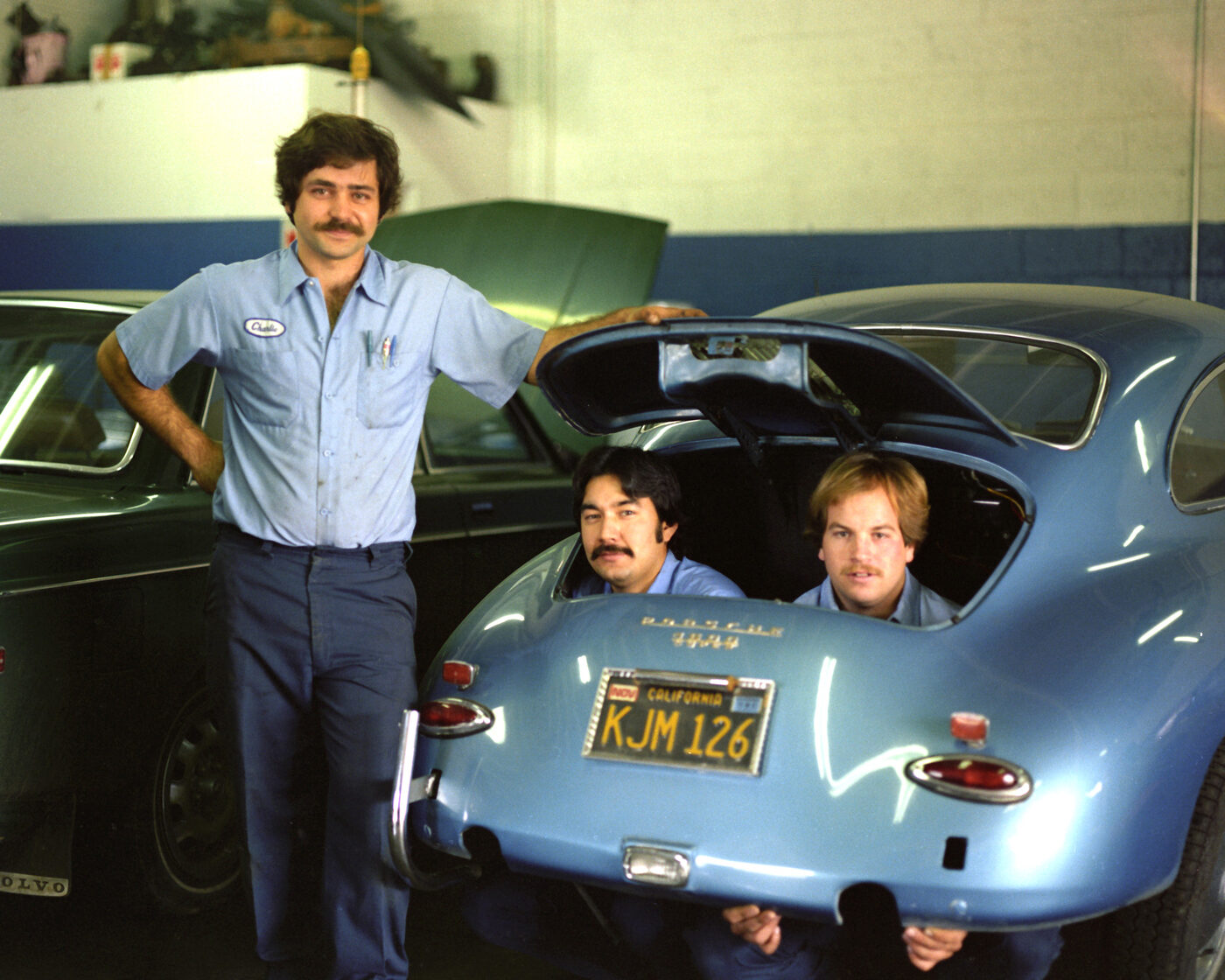 Charlie and the crew with a Porsche 356 in for service